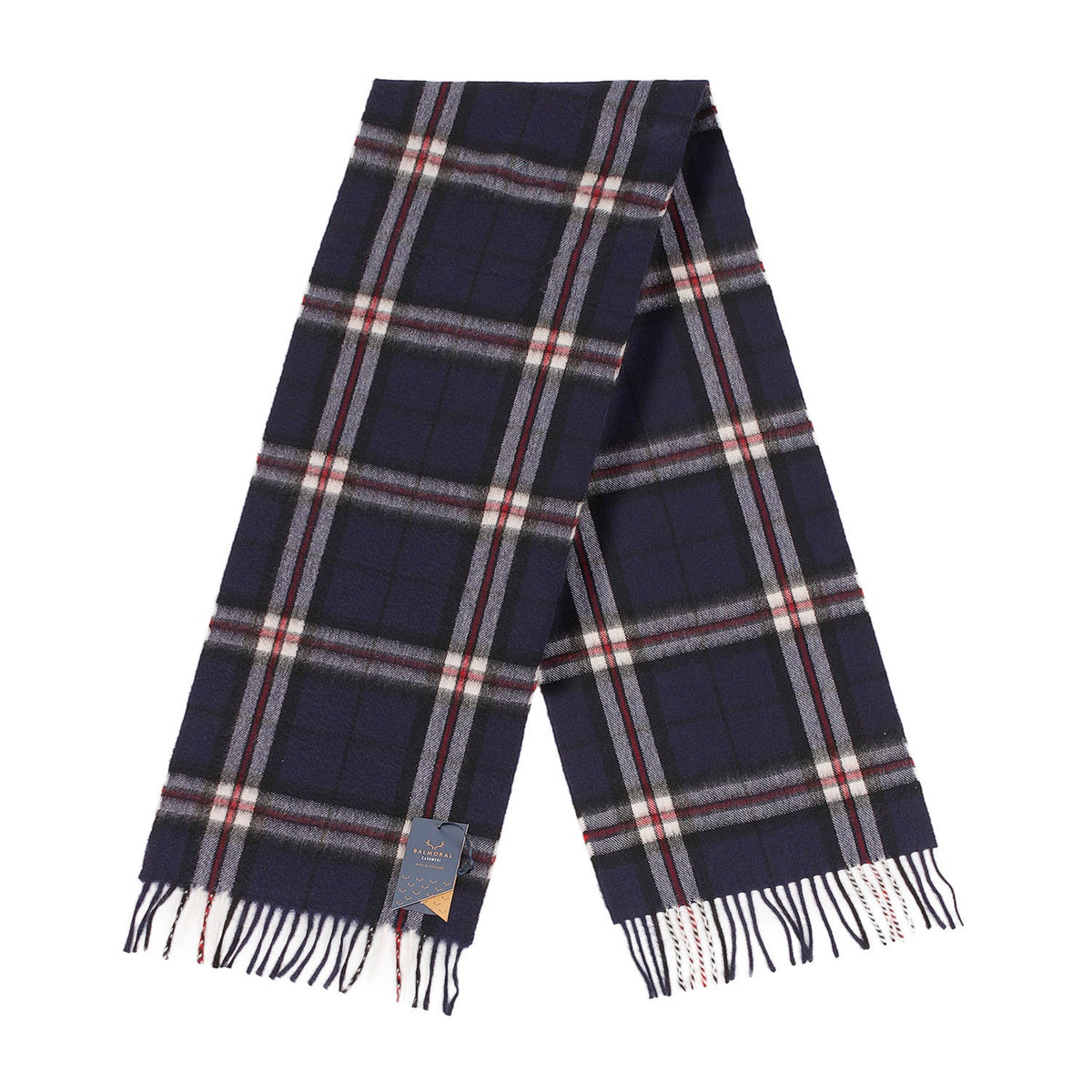 Balmoral 100% Cashmere Woven Scarf Tartan and Checks - Made in Scotland - THOMSON NAVY
