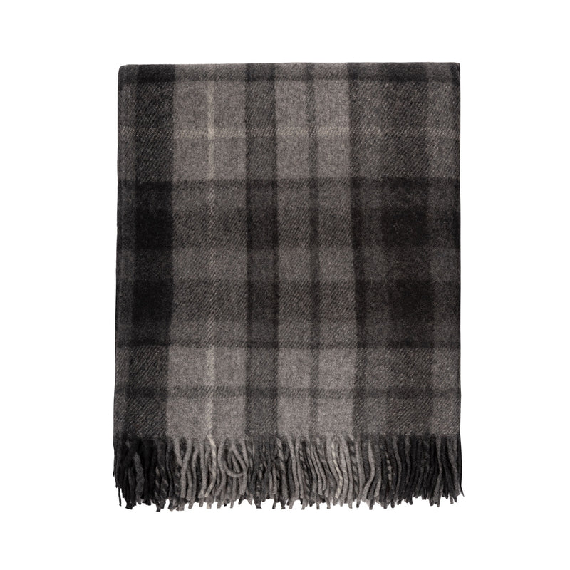 Highland Wool Blend Tartan Blanket / Throw Extra Warm Buchanan Grey