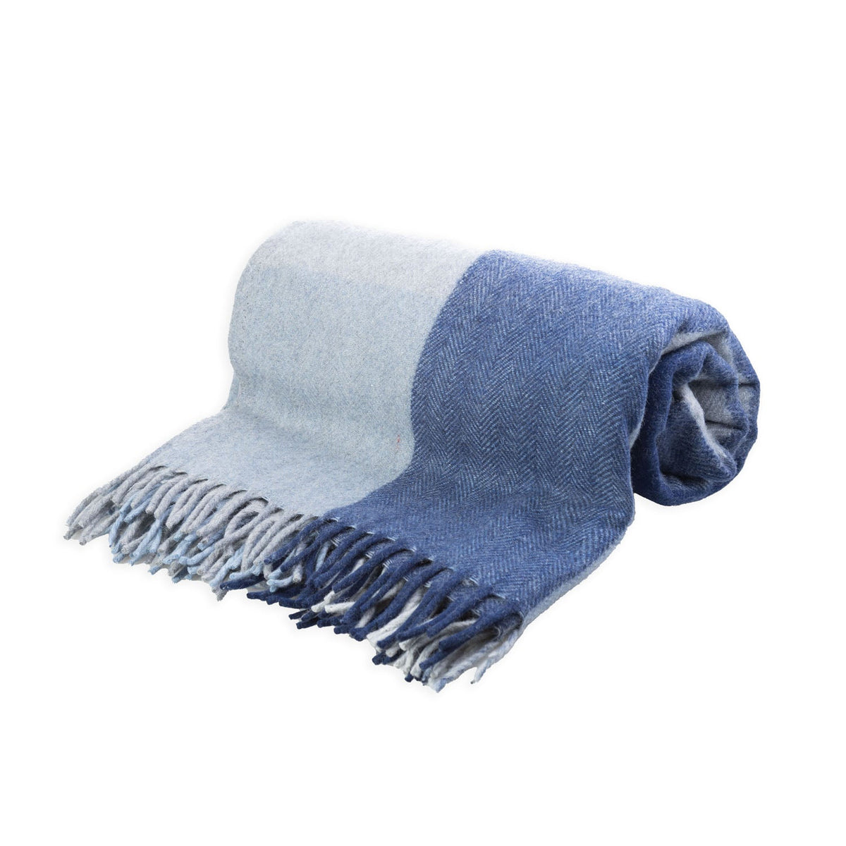 The Cosy Check – Recycled Wool Block-Check Herringbone Blanket - LIGHT BLUE