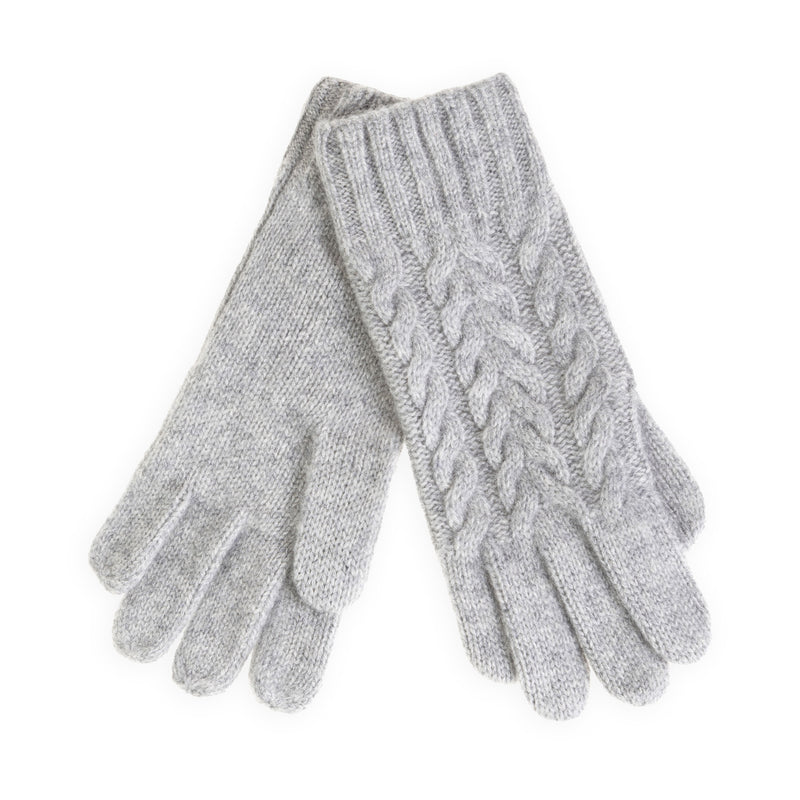 100% Cashmere Ladies Cable Glove Mid Grey
