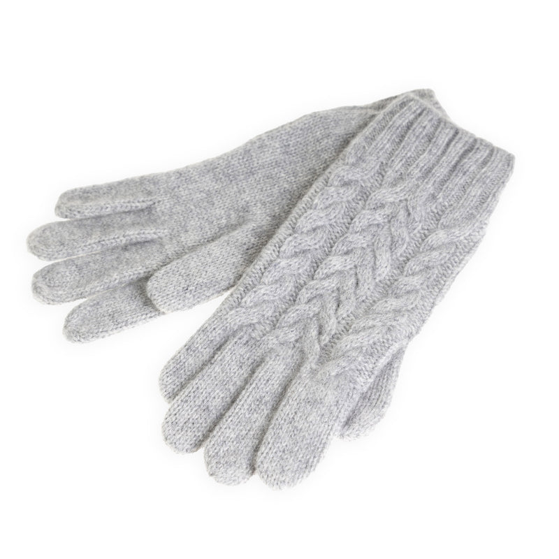100% Cashmere Ladies Cable Glove Mid Grey