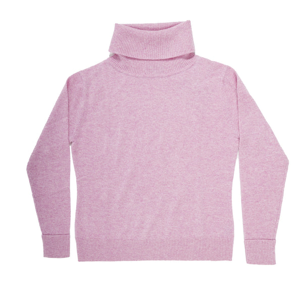 100% Cashmere Ladies Roll Neck Marl Lilac