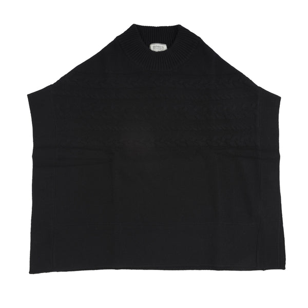 100% Cashmere Ladies T Neck Cable Poncho Black