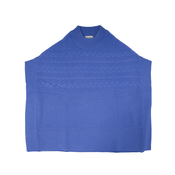 100% Cashmere Ladies T Neck Cable Poncho Cornflower