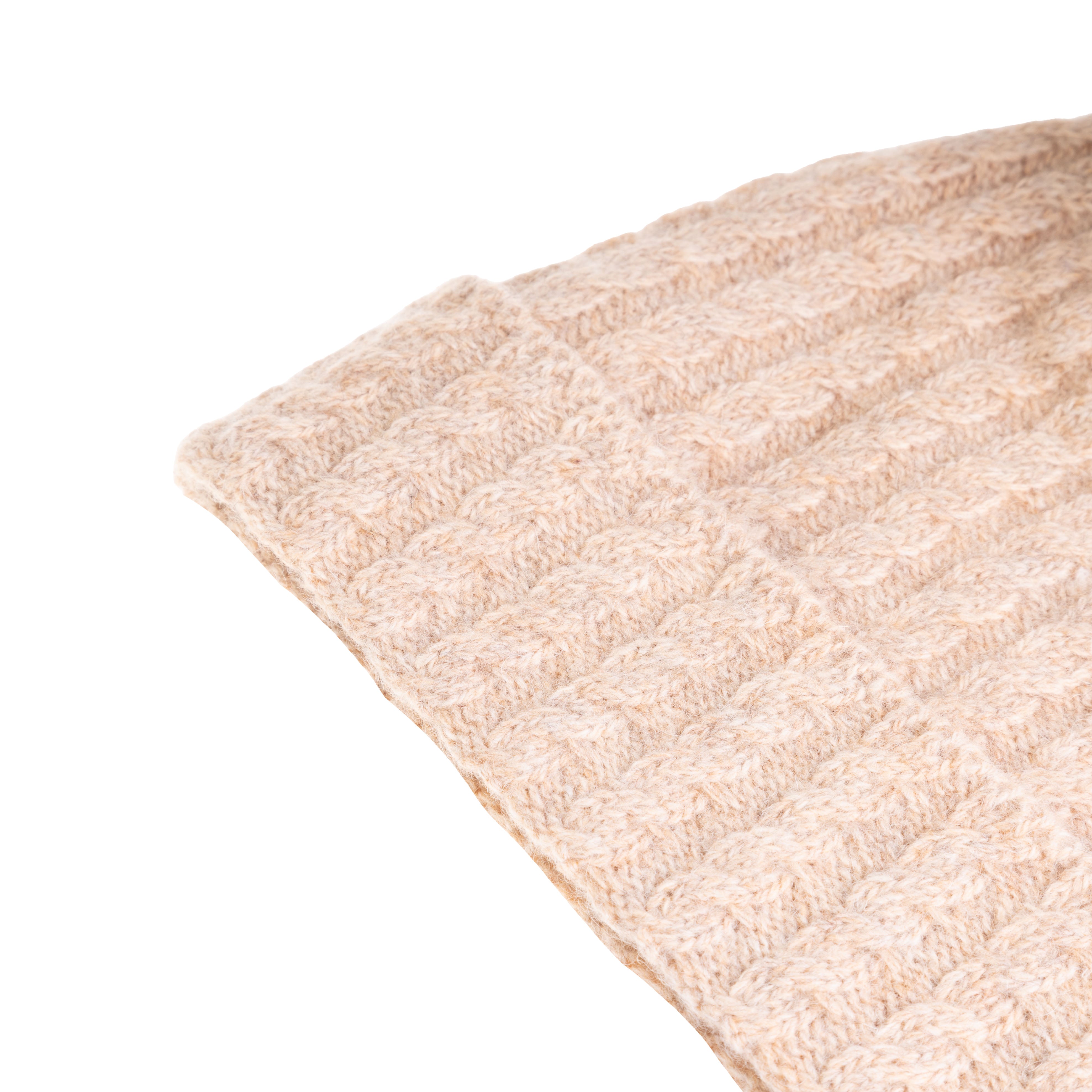 Ladies Cable Lambswool Mix Beanie Pom Sand