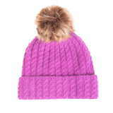 Ladies Cable Lambswool Mix Beanie Pom Violet