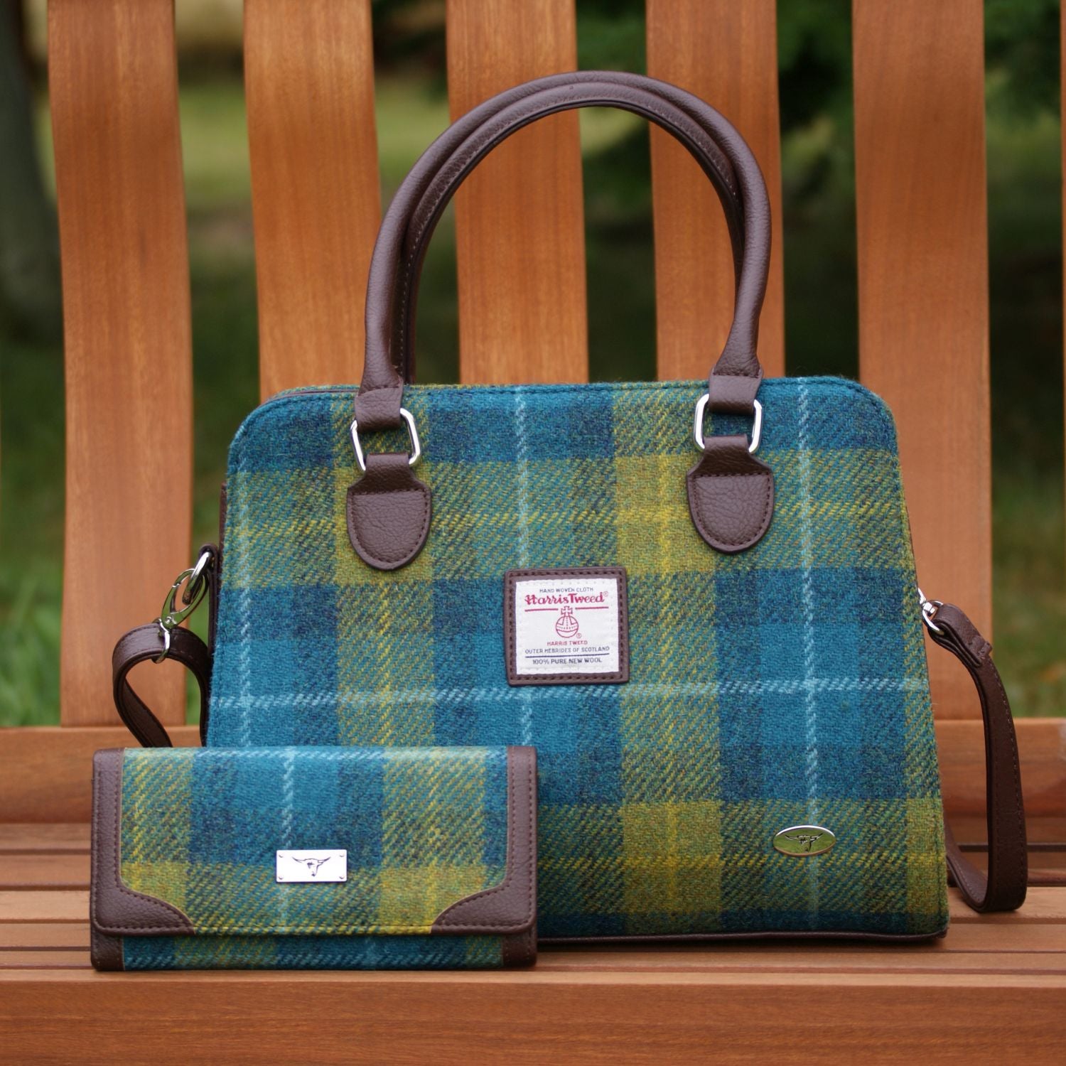 Harris Tweed Findhorn Curved Bottom Handbag - Midi Tote with Adjustable Strap
