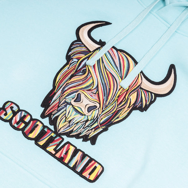 Kids Pastel Highland Cow Hooded Top Aqua