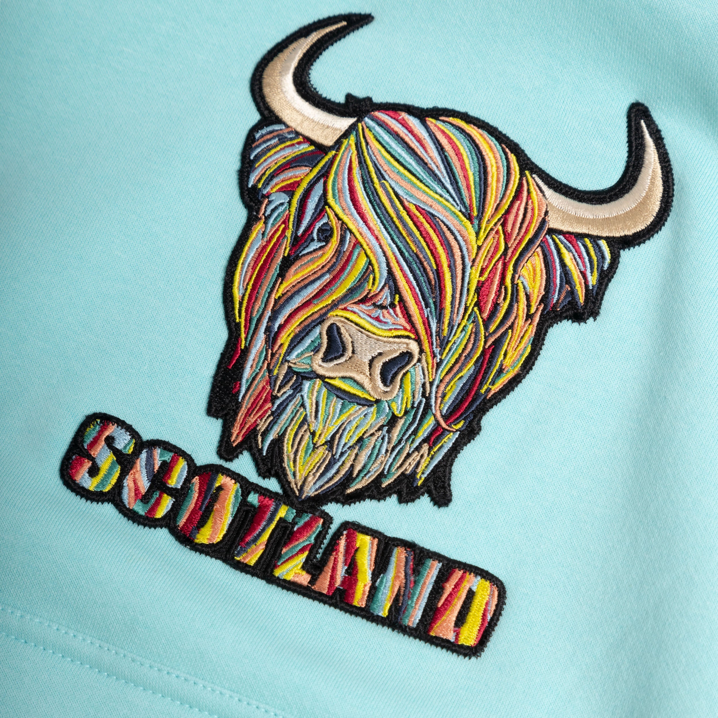 Kids Pastel Highland Cow Hooded Top Teal