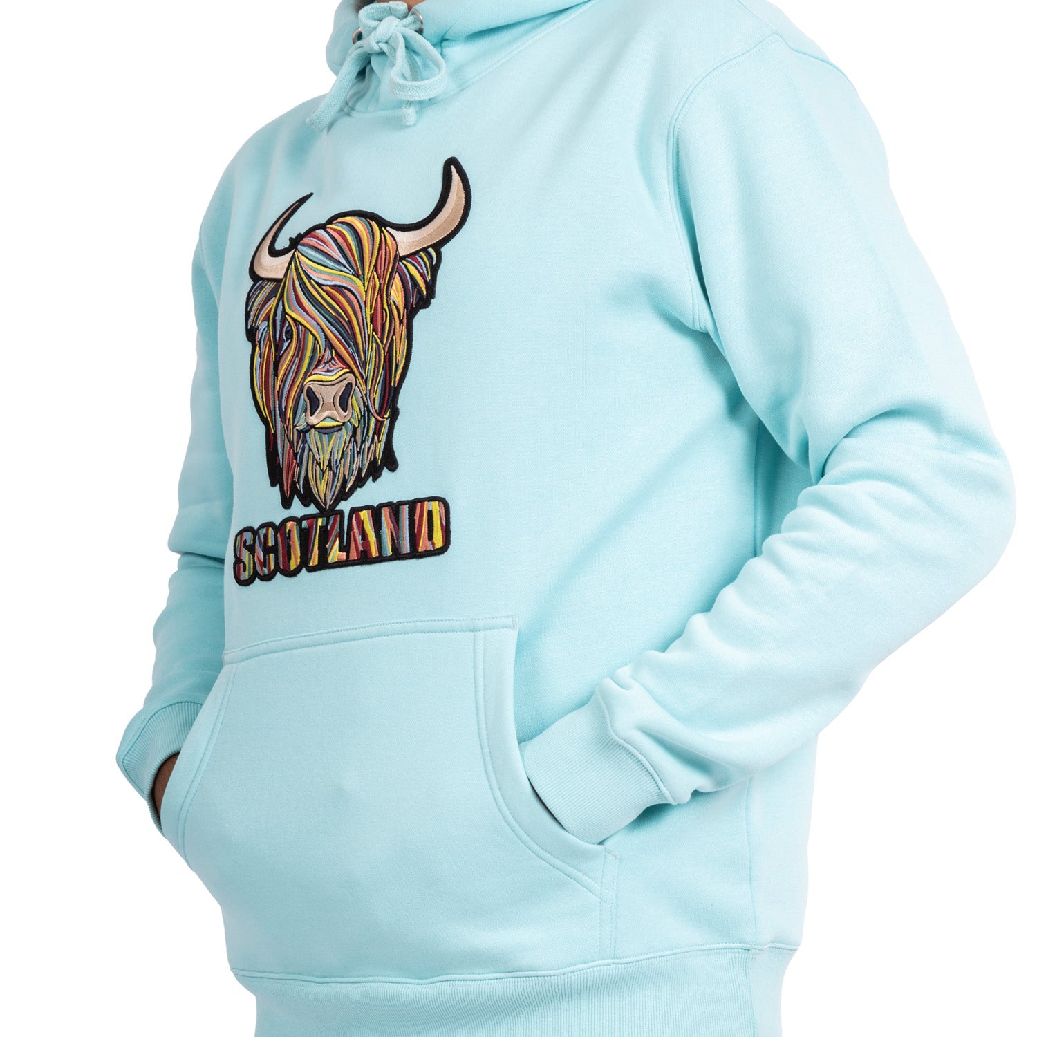 Adults Pastel Highland Cow Hooded Top Aqua