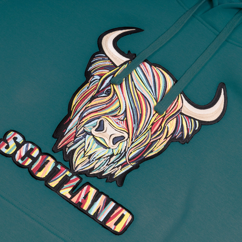 Adults Pastel Highland Cow Hooded Top Teal
