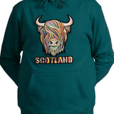 Adults Pastel Highland Cow Hooded Top Teal