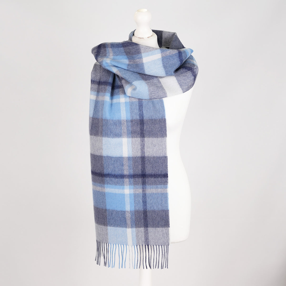 Heritage of Scotland 100% Lambswool Wide Scarf Soft Unisex Winter Wrap - Tartan & Check Designs - Medieval Check - Coniston/Wedgewood Blue