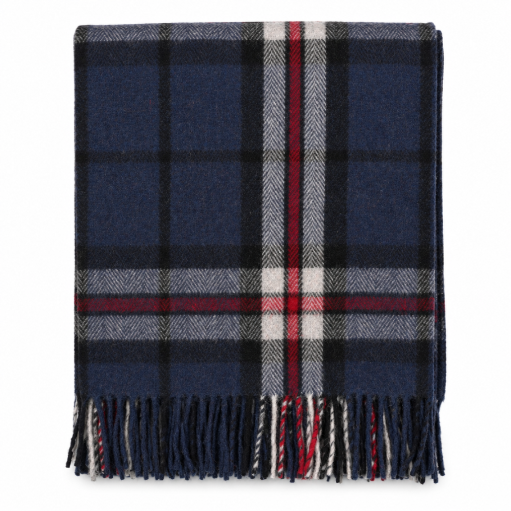 Scottish Tartan Wool-Blend Blanket Throw – Highland Comfort - Highland Wool Blend Tartan Blanket Throw - THOMSON NAVY