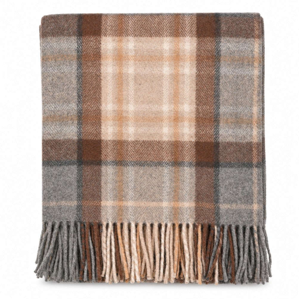 Scottish Tartan Wool-Blend Blanket Throw – Highland Comfort - Highland Wool Blend Tartan Blanket Throw - MACKELLAR NATURAL