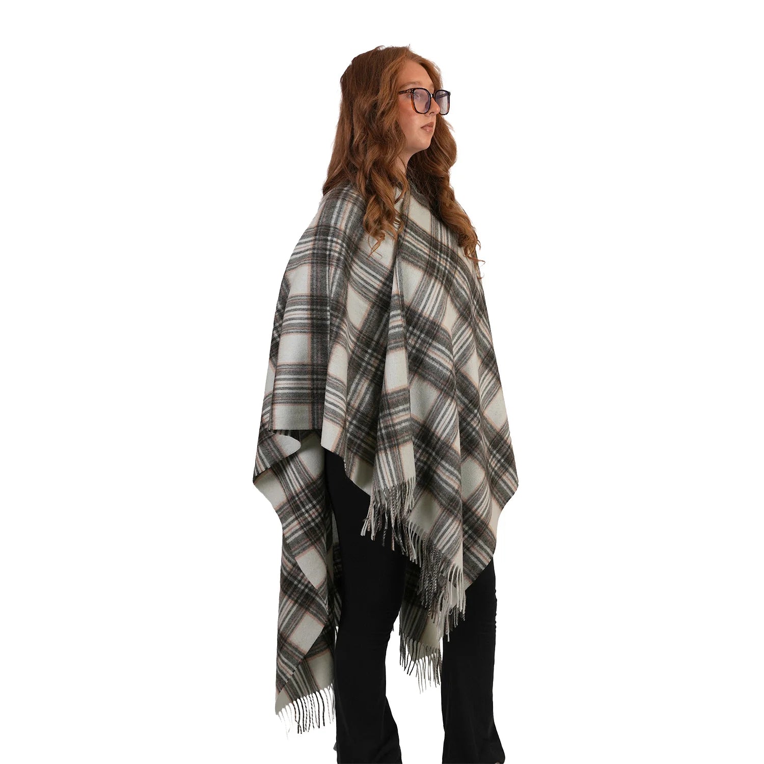 Edinburgh Lambswool Long Tartan Cape Royal Stewart Vintage Duck Egg