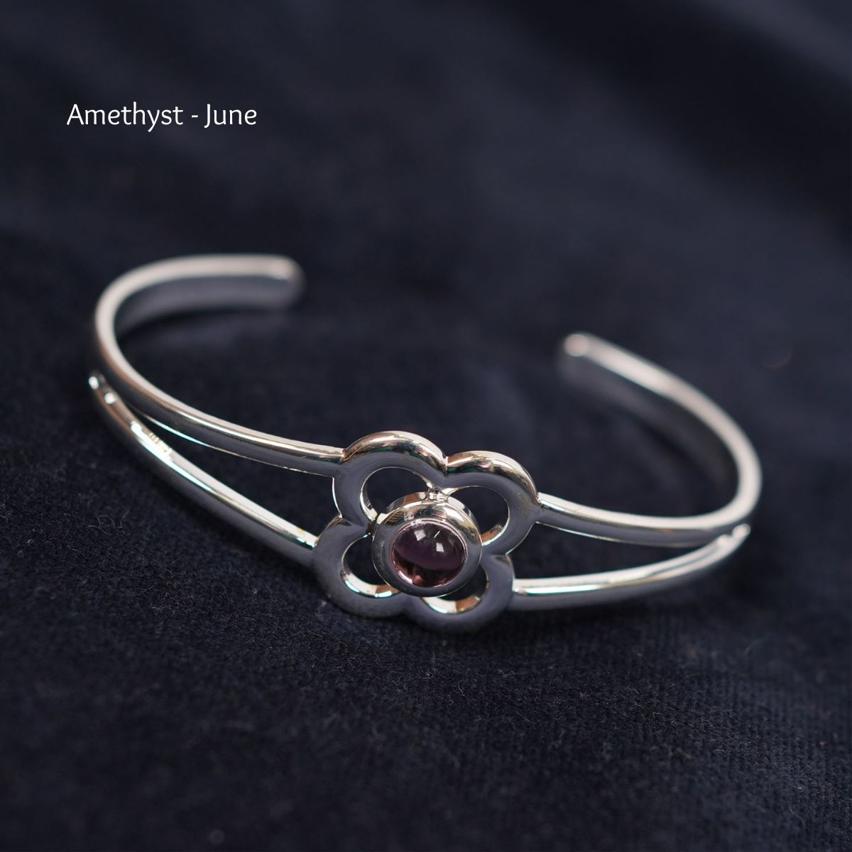 Art Pewter Birthstone Bangle - Silver Plated Pewter - Made in Scotland - June (Light Amethyst)