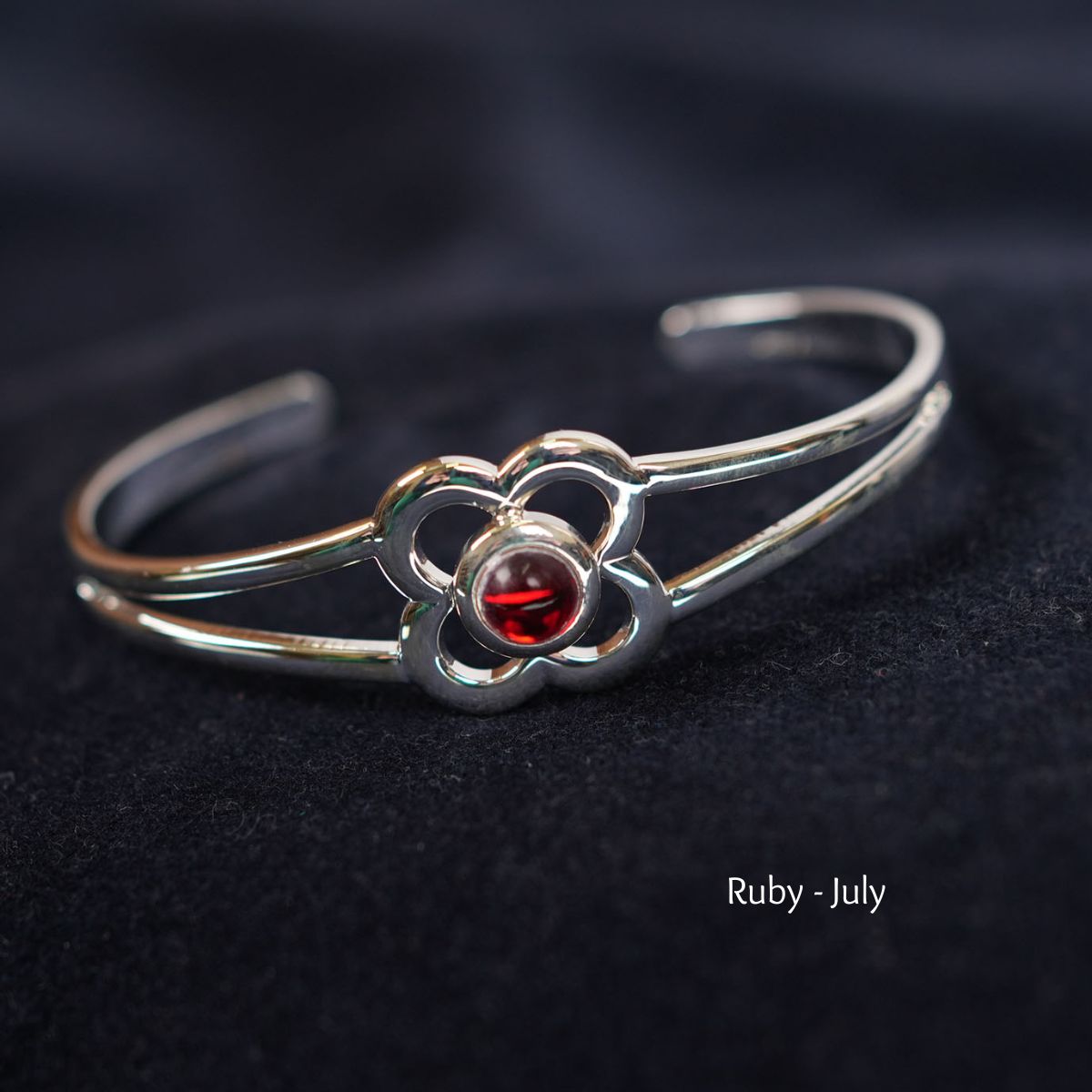 Art Pewter Birthstone Bangle - Silver Plated Pewter - Made in Scotland - July (Ruby)