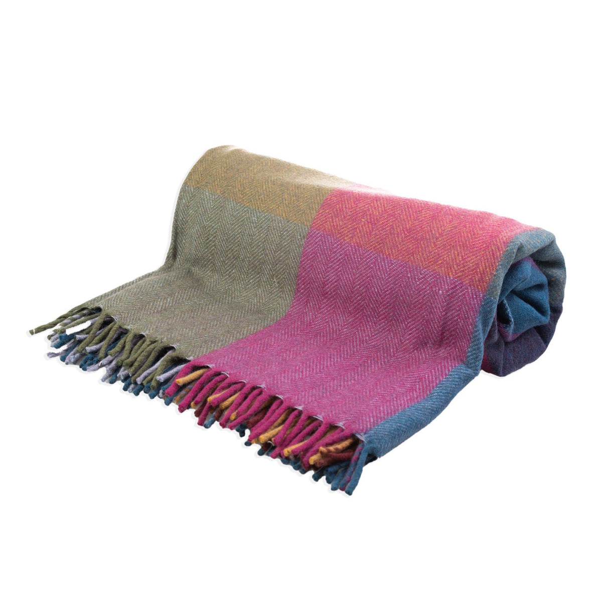 The Cosy Check – Recycled Wool Block-Check Herringbone Blanket - BRIGHT