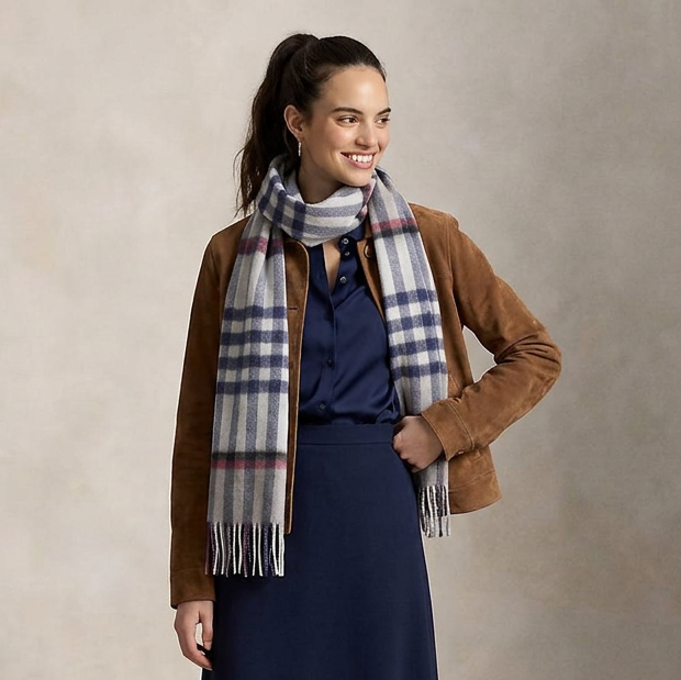 Edinburgh Cashmere Premium Lightweight Scarf - Ultra-Soft Luxury Wrap - Chequer Tartan-Navy