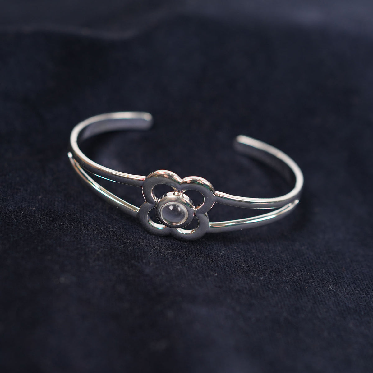 Art Pewter Birthstone Bangle - Silver Plated Pewter - Made in Scotland - April (Crystal)