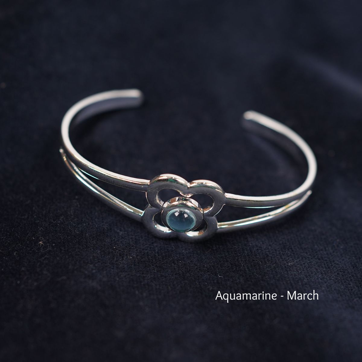 Art Pewter Birthstone Bangle - Silver Plated Pewter - Made in Scotland - March (Aquamarine)