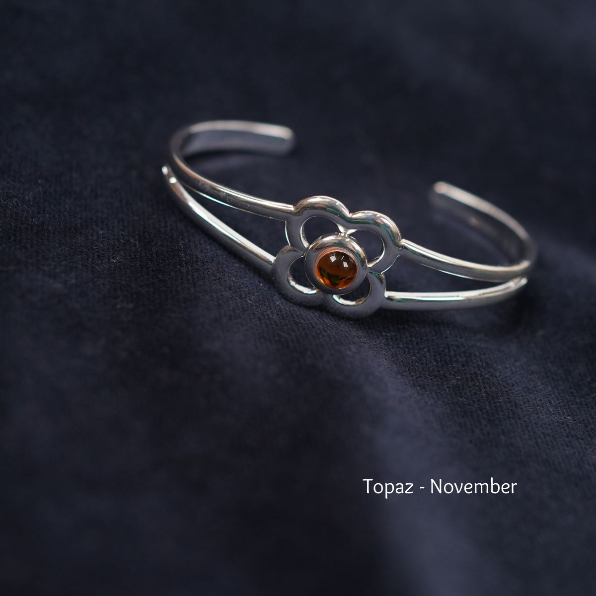 Art Pewter Birthstone Bangle - Silver Plated Pewter - Made in Scotland - November (Topaz)