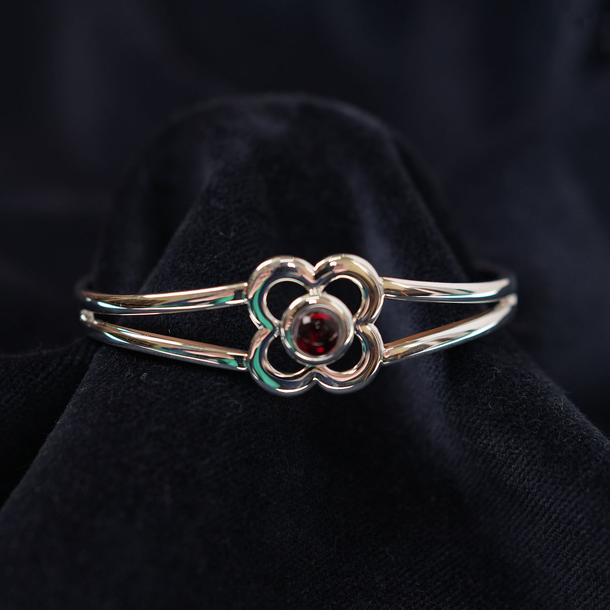 Art Pewter Birthstone Bangle - Silver Plated Pewter - Made in Scotland - January (Garnet)