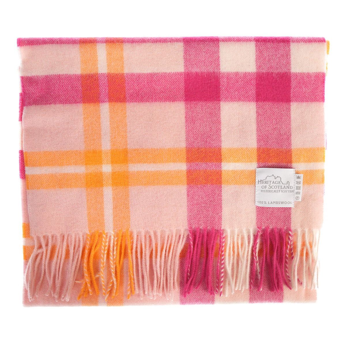Heritage of Scotland 100% Lambswool Wide Scarf Soft Unisex Winter Wrap - Tartan & Check Designs - Scotts Check Pink Mix