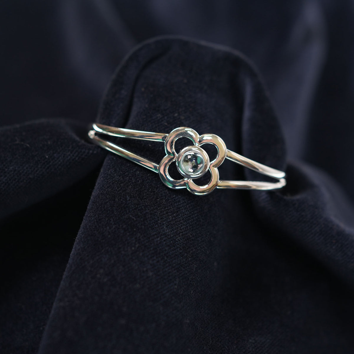 Art Pewter Birthstone Bangle - Silver Plated Pewter - Made in Scotland - March (Aquamarine)