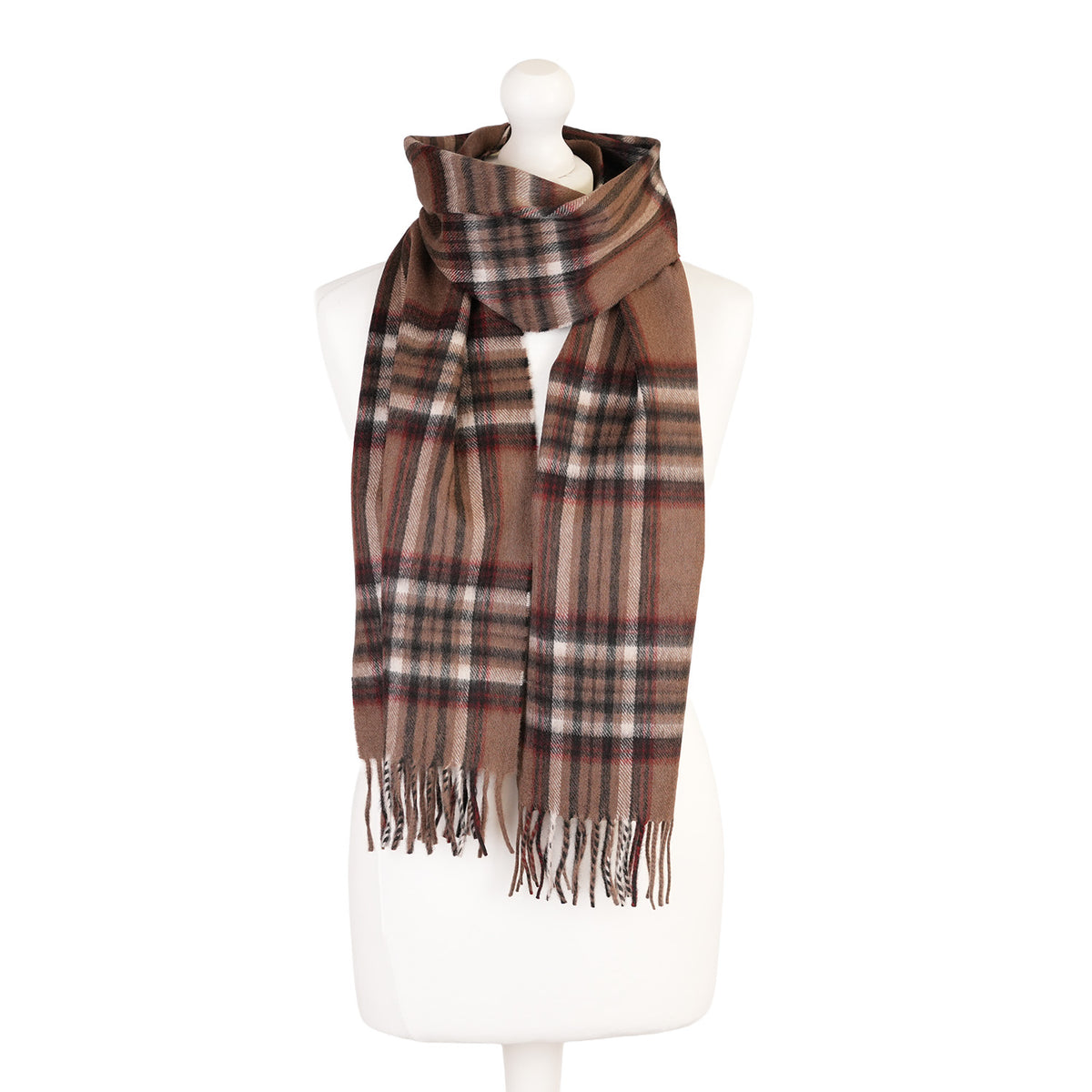 Balmoral 100% Cashmere Woven Scarf Tartan and Checks - Made in Scotland - MINK OYSTER