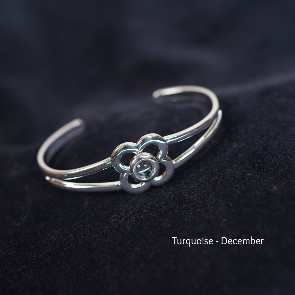 Art Pewter Birthstone Bangle - Silver Plated Pewter - Made in Scotland - December (Turquoise)
