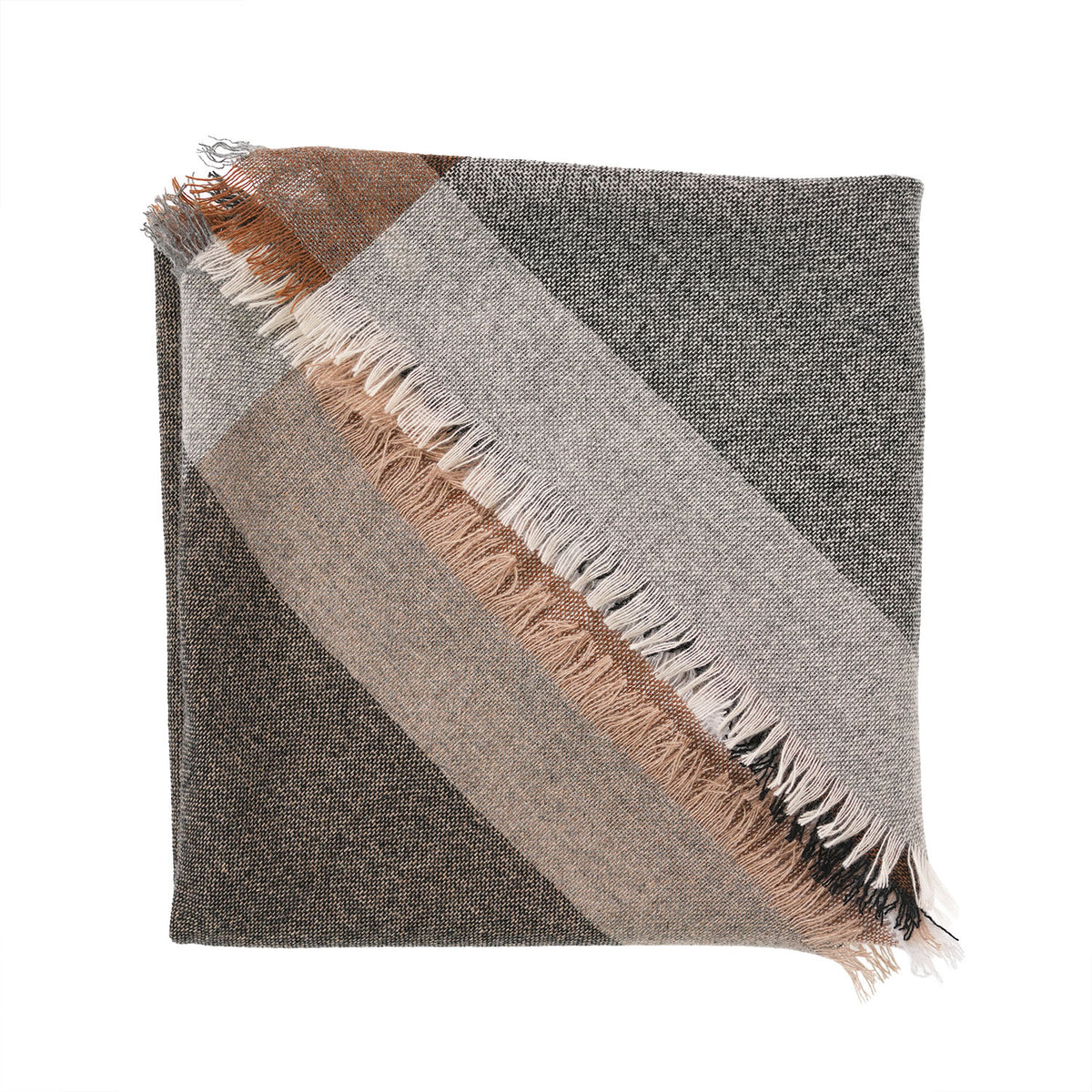 Earthy Block 100% Cashmere Square Scarf - MONOCHROME