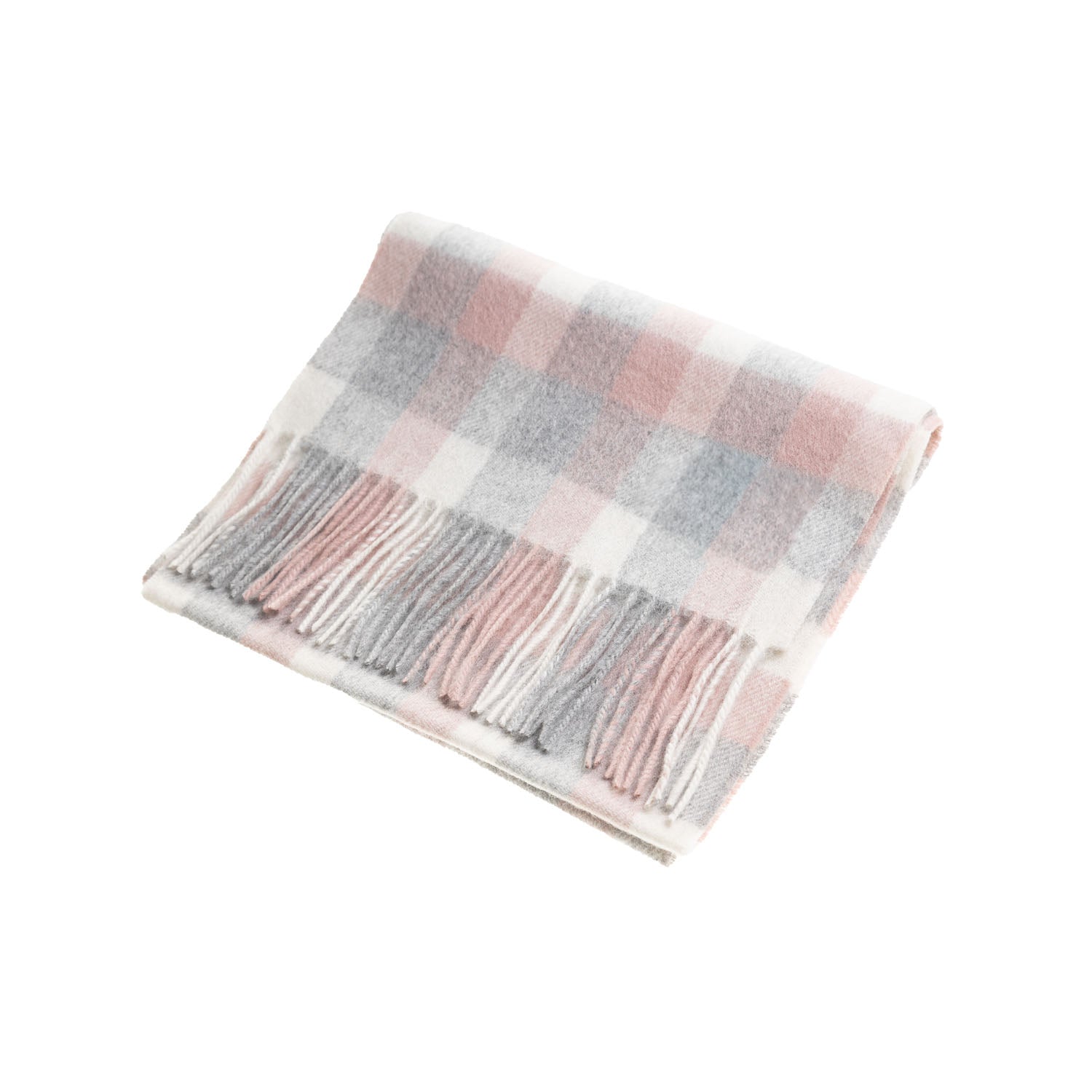 Edinburgh 100% Lambswool Scarf – Premium Soft Wool Wrap - BIG CHECK 27587 MUTED WHITE/PINK