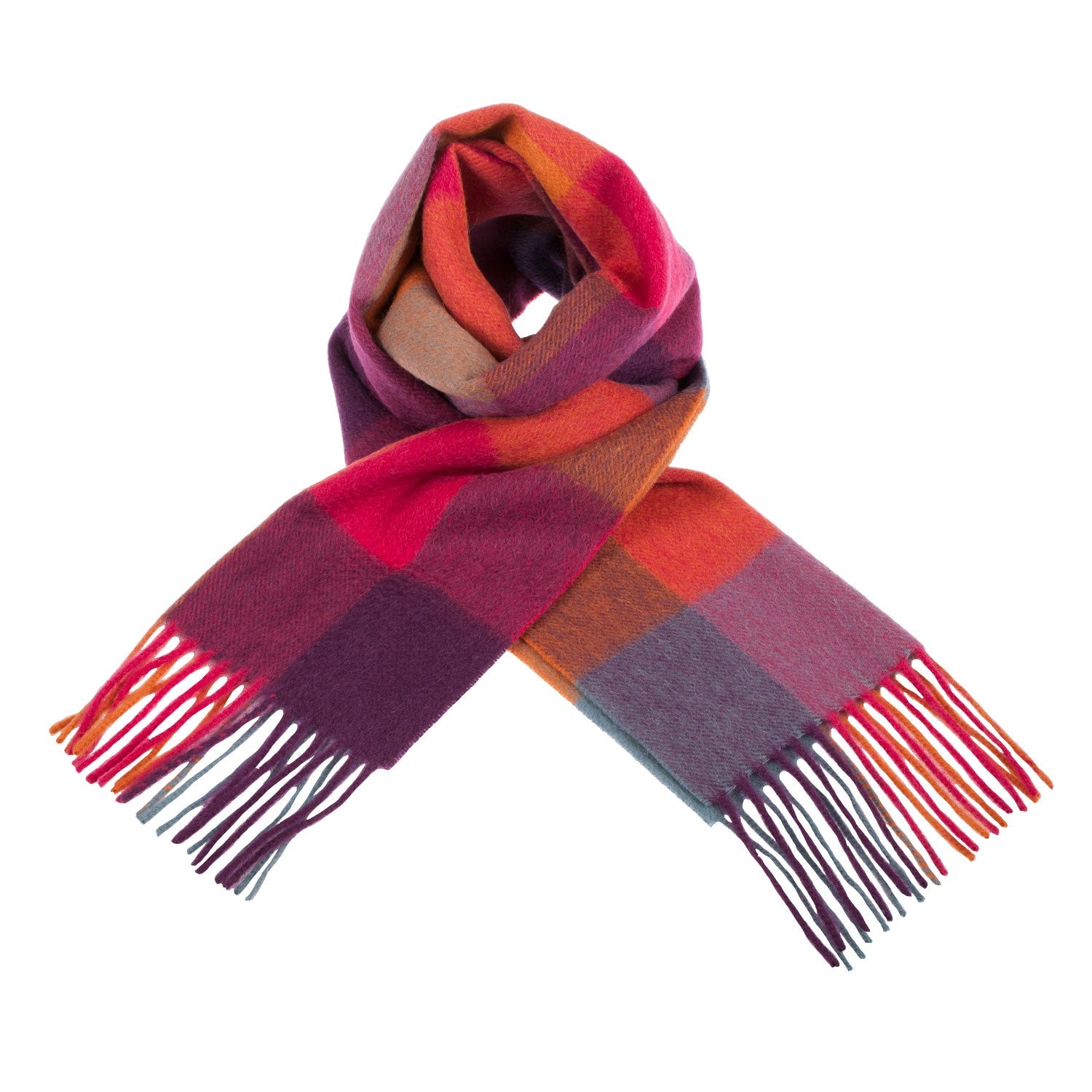 Edinburgh 100% Lambswool Scarf – Premium Soft Wool Wrap - CHECKERS - ORANGE/PINK