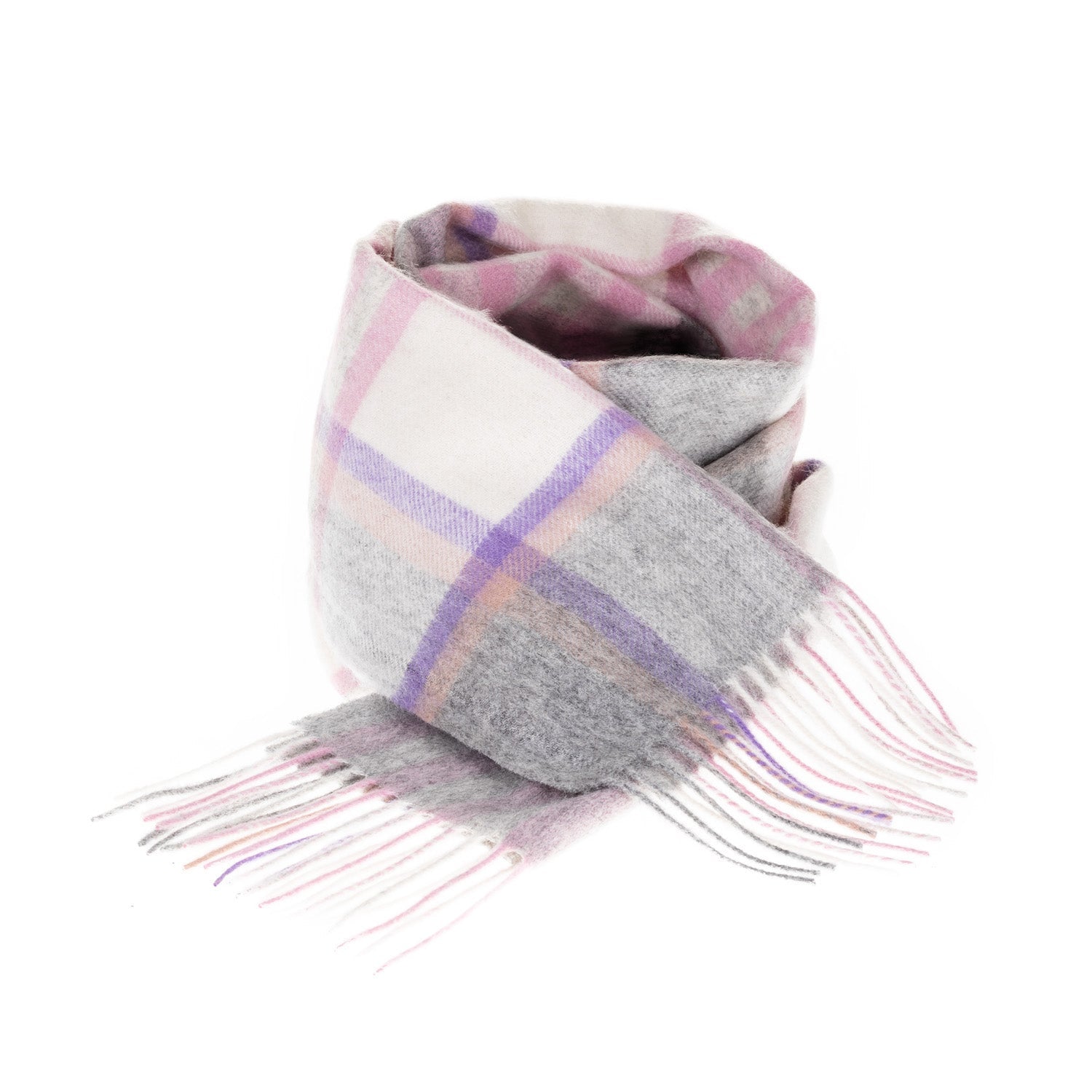 Edinburgh 100% Lambswool Scarf – Premium Soft Wool Wrap - CHEQUER TARTAN BEIGE/ROSE