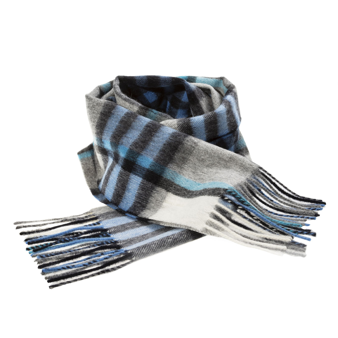 Edinburgh 100% Lambswool Scarf – Premium Soft Wool Wrap - CHEQUER TARTAN BRIGHT BLUE/GREY