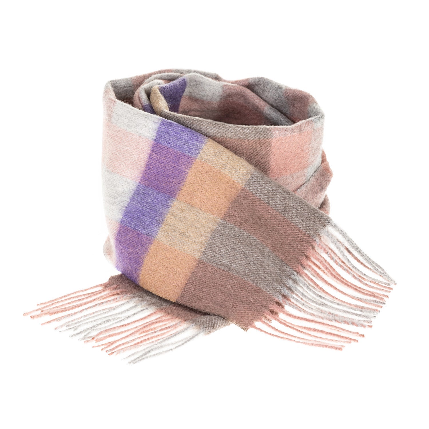 Edinburgh 100% Lambswool Scarf – Premium Soft Wool Wrap - GIANT CHEQUER DARK PINK AND PURPLE 2468