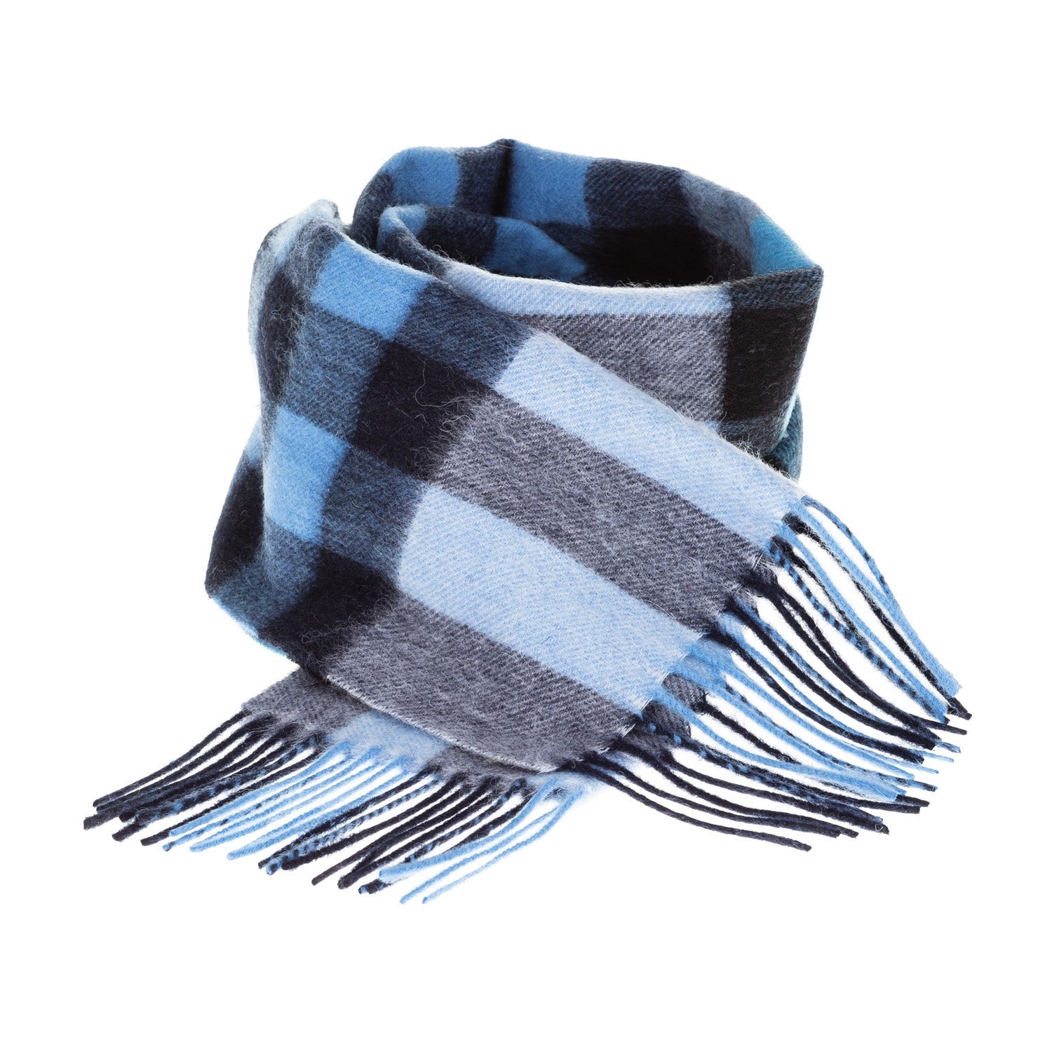 Edinburgh 100% Lambswool Scarf – Premium Soft Wool Wrap - GIANT CHEQUER NAVY/BLUE
