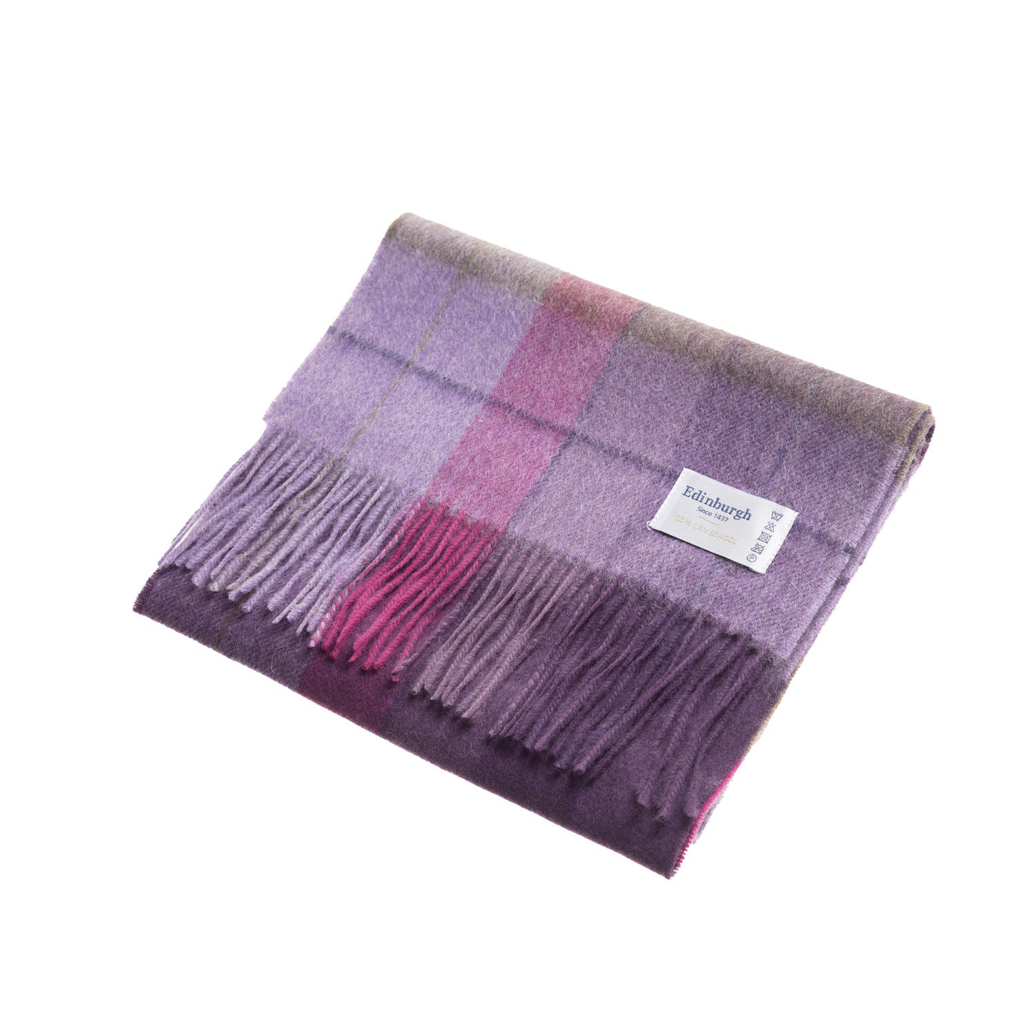 Edinburgh 100% Lambswool Scarf – Premium Soft Wool Wrap - MIXED CHECK - HEATHER/PINK