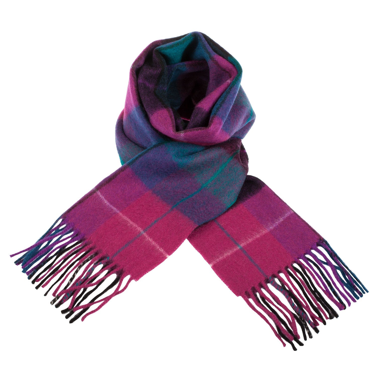 Edinburgh 100% Lambswool Scarf – Premium Soft Wool Wrap - MIXED CHECK - MAGENTA/BLACK