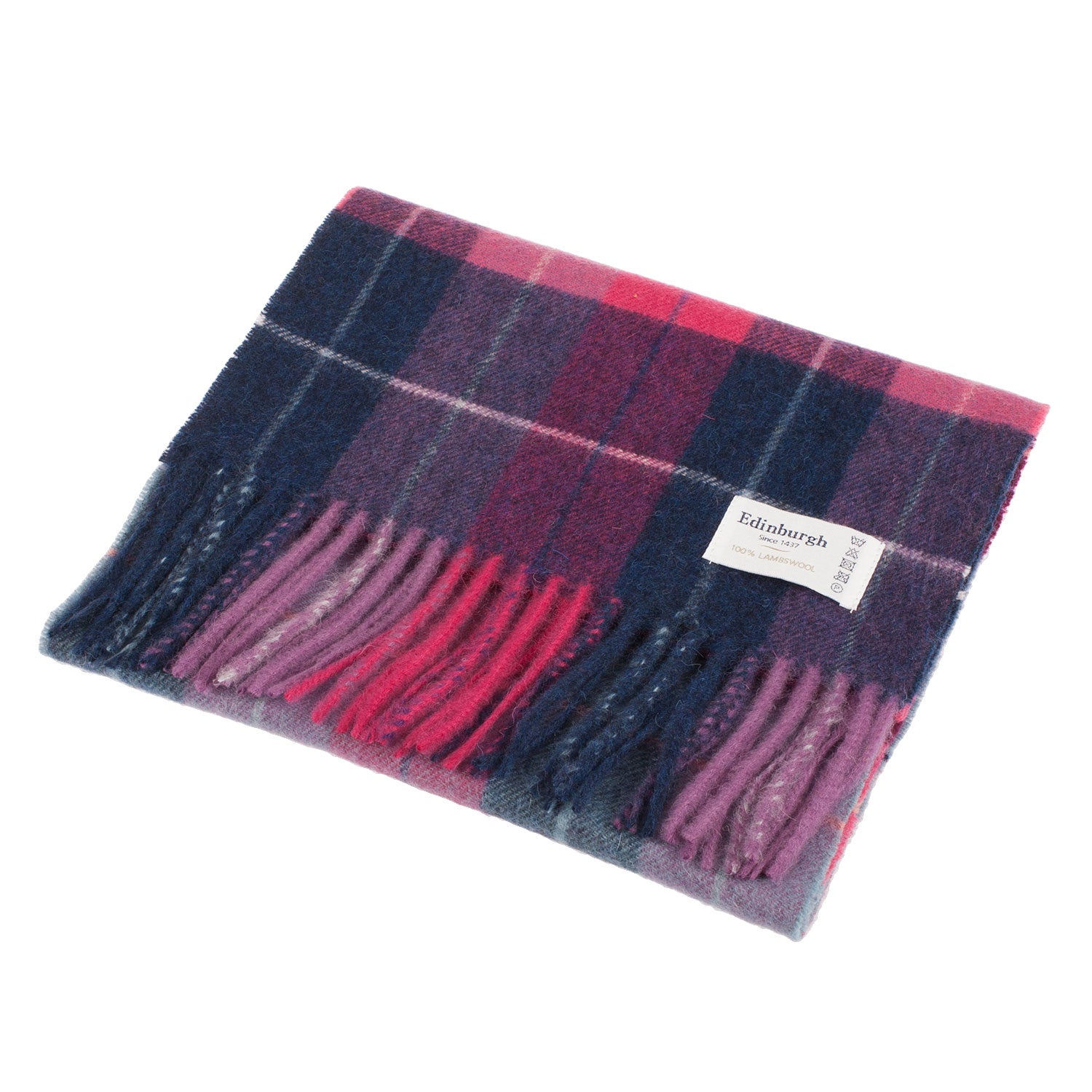 Edinburgh 100% Lambswool Scarf – Premium Soft Wool Wrap - MULTI WINDOWPANE - NAVY/PINK