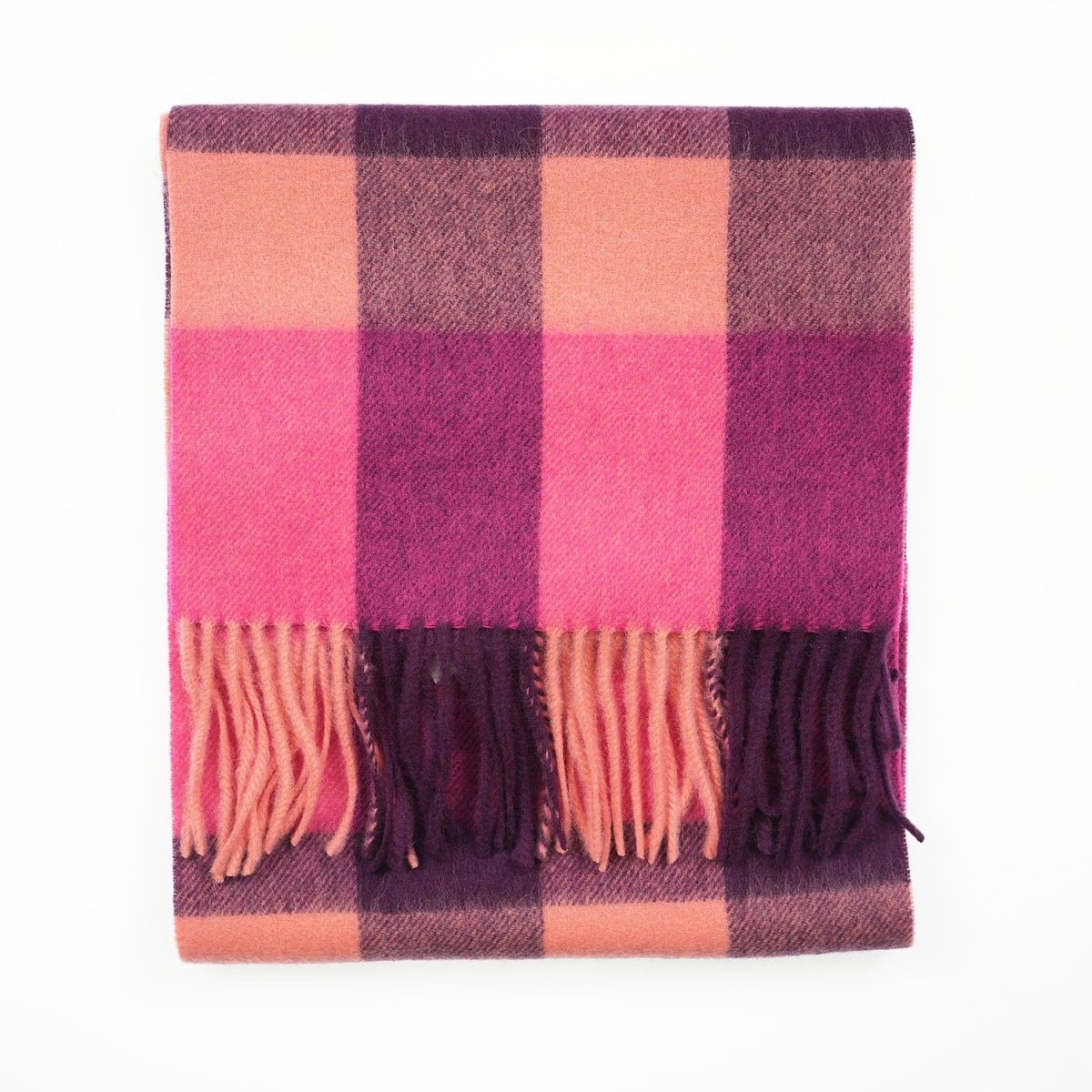 Edinburgh 100% Lambswool Scarf – Premium Soft Wool Wrap - BURSTED CHECK ORANGE/PINK
