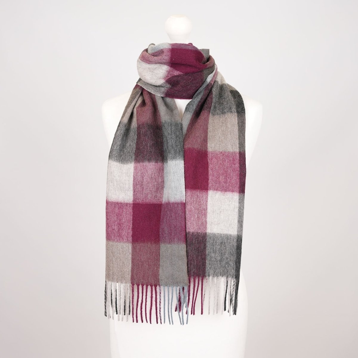Edinburgh 100% Lambswool Scarf – Premium Soft Wool Wrap - CHECKERS - BURGUNDY