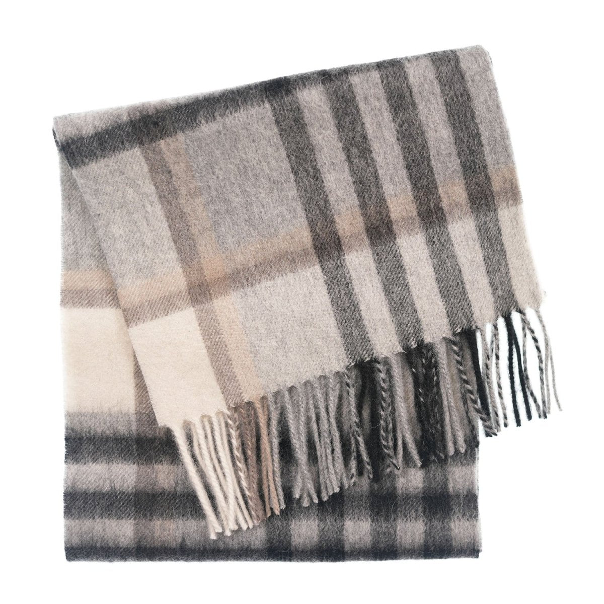 Edinburgh 100% Lambswool Scarf – Premium Soft Wool Wrap - CHEQUER GREY LIGHT YELLOW (24529)