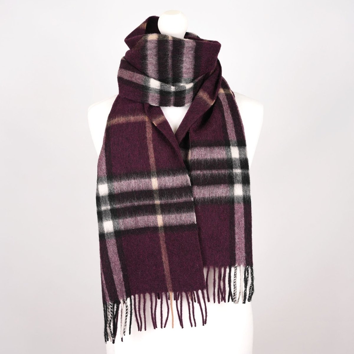 Edinburgh 100% Lambswool Tartan Scarf Enlarged Off Ctr Scotty Thom Cabernet