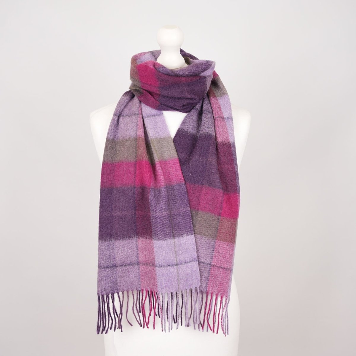 Edinburgh 100% Lambswool Scarf – Premium Soft Wool Wrap - MIXED CHECK - HEATHER/PINK