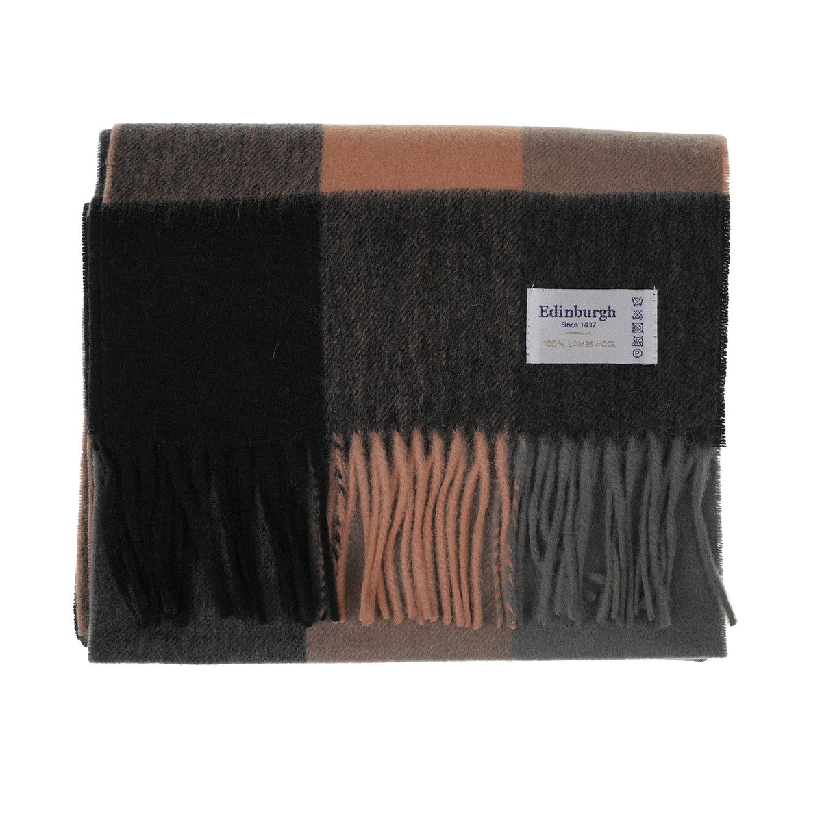 Edinburgh 100% Lambswool Tartan Scarf 3 Square Camel Mix