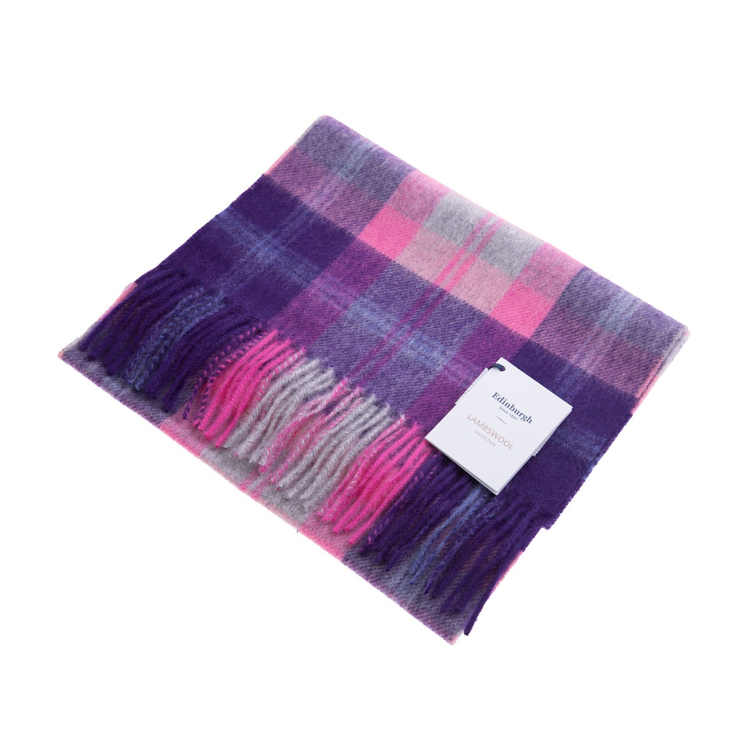 Edinburgh 100% Lambswool Scarf – Premium Soft Wool Wrap - BAIRD CHECK FUSCHIA