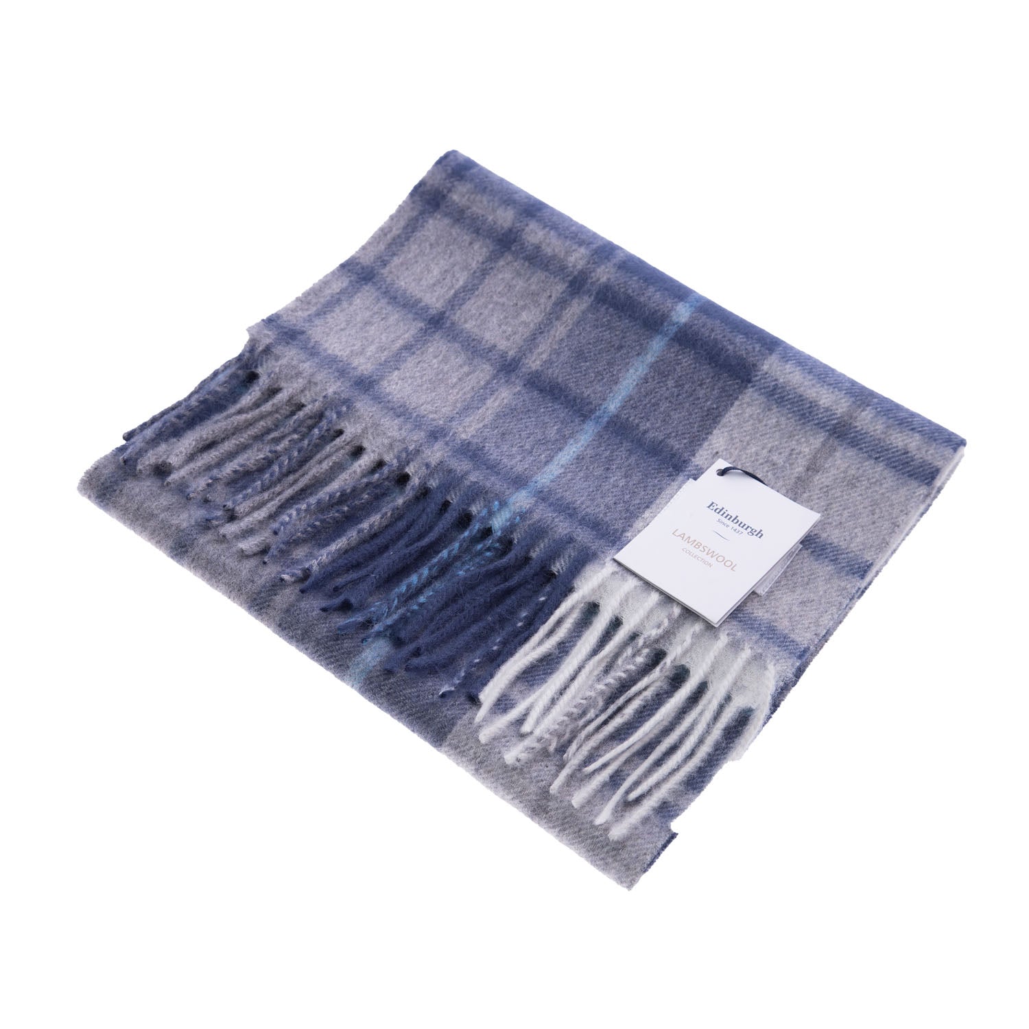 Edinburgh 100% Lambswool Scarf – Premium Soft Wool Wrap - MILL CHECK NAVY